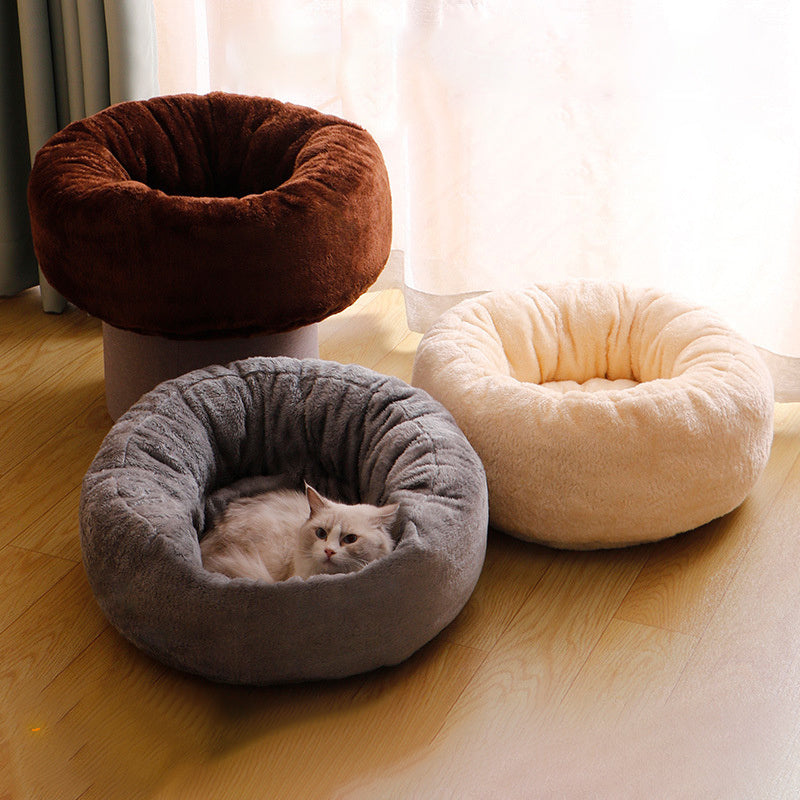 Donut Pet Bed - Ultra Soft Plush Round Calming Dog Bed for Anxiety Relief (Machine Washable)