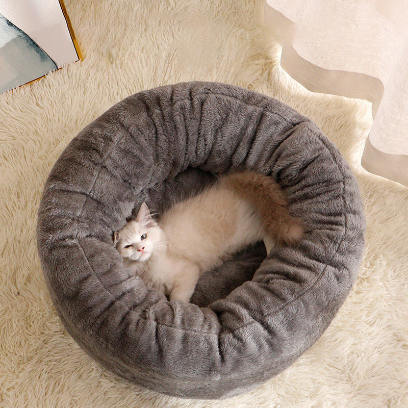 Donut Pet Bed - Ultra Soft Plush Round Calming Dog Bed for Anxiety Relief (Machine Washable)
