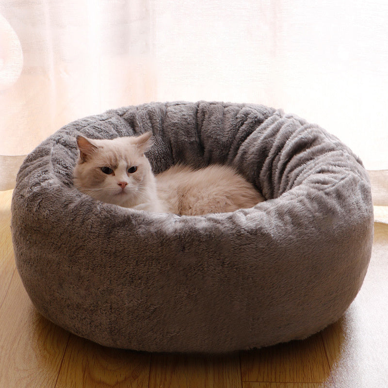 Donut Pet Bed - Ultra Soft Plush Round Calming Dog Bed for Anxiety Relief (Machine Washable)